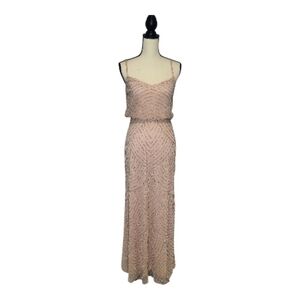 Adrianna Papell Dress Blush Pink Beaded Spaghetti Strap Evening Gown Womens Sz 2